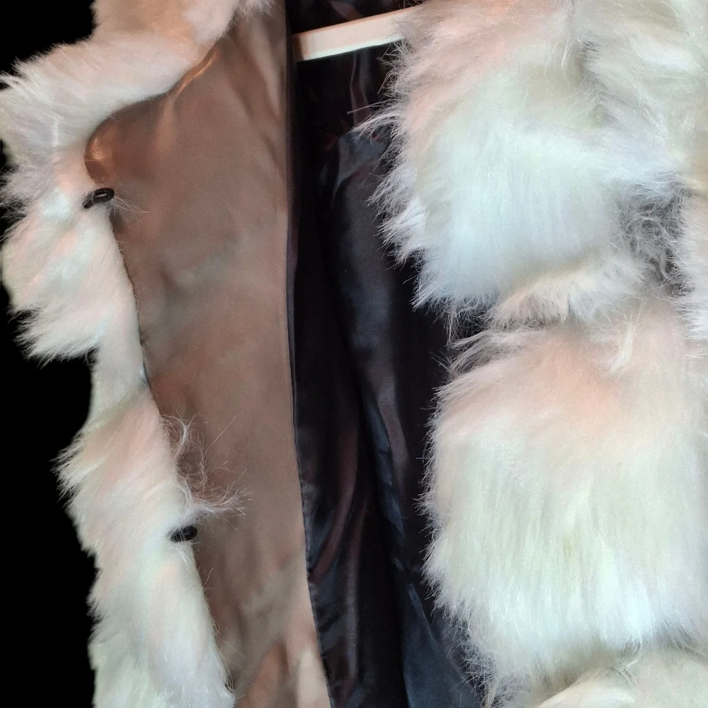 Faux-Fur Vest Multicolor Patchwork  Faux-Leather Panel Women Size Medium - Picture 11 of 16